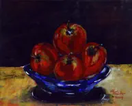 Stillleben Äpfel, Acryl auf Hartfaser, 2004, 30 x 40 cm